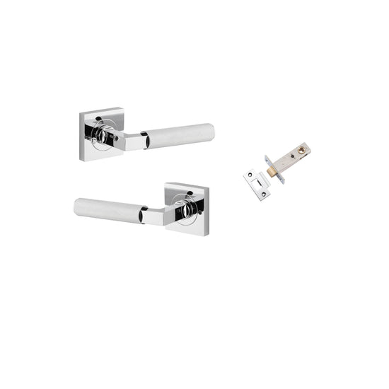 Door Lever Brunswick Rose Square Polished Chrome L120xP60mm BPH52xW52mm Inbuilt Privacy Kit Tube Latch Privacy with Faceplate & T striker Backset 60mm in Polished Chrome