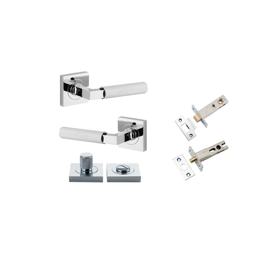 Door Lever Brunswick Knurled Rose Square Polished Chrome L120xP60mm BPH52xW52mm Privacy Kit, Tube Latch Split Cam 'T' Striker Backset 60mm, Privacy Bolt Round Bolt Backset 60mm, Privacy Turn Brunswick Concealed Fix Square Knurled H52xW52xP10mm in Polished