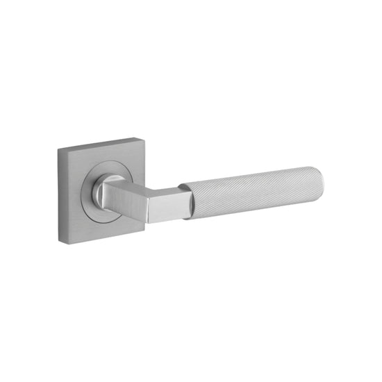 Door Lever Brunswick Knurled Square Rose Pair Brushed Chrome H52xW52xP60mm in Brushed Chrome