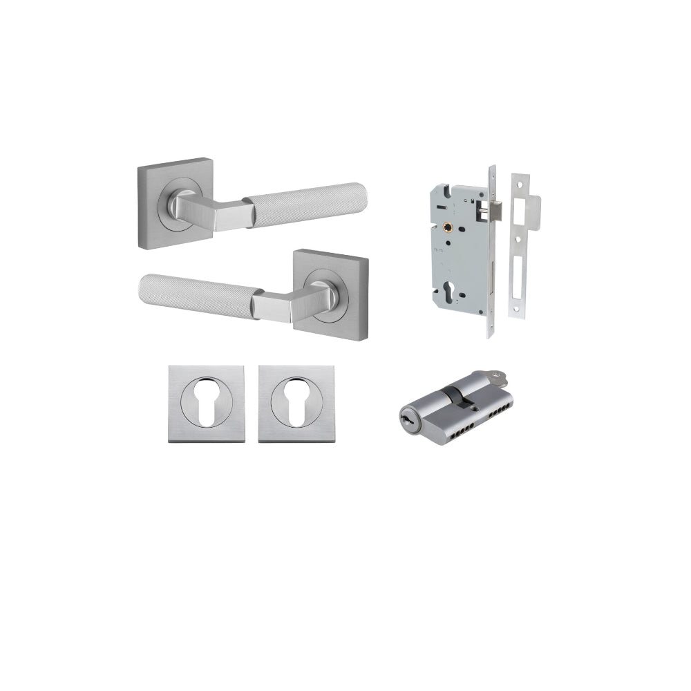 Door Lever Brunswick Rose Square Pair Brushed Chrome L120xP60mm BPH52xW52mm Mortice Lock Euro Brushed Chrome CTC85mm Backset 60mm Euro Cylinder Dual Function 5 Pin Brushed Chrome 65mm KA4 Escutcheon Euro Concealed Fix Square Pair H52xW52xP10mm in Brushed