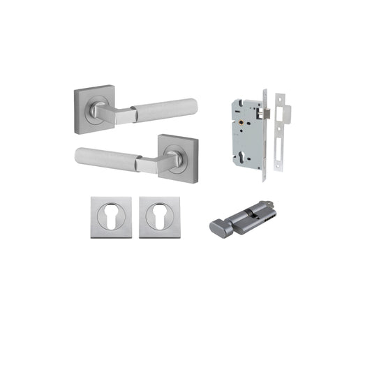 Door Lever Brunswick Rose Square Pair Brushed Chrome L120xP60mm BPH52xW52mm Mortice Lock Euro Brushed Chrome CTC85mm Backset 60mm Euro Cylinder Key Thumb 5 Pin Brushed Chrome 65mm KA4 Escutcheon Euro Concealed Fix Square Pair H52xW52xP10mm in Brushed Chro