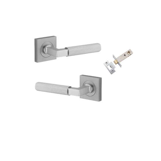 Door Lever Brunswick Knurled Rose Square Brushed Chrome L120xP60mm BPH52xW52mm Passage Kit, Tube Latch Split Cam 'T' Striker Brushed Chrome Backset 60mm in Brushed Chrome