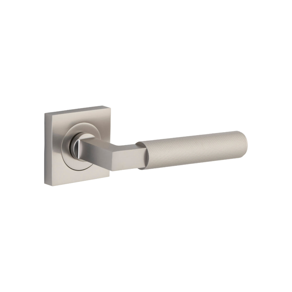 Door Lever Brunswick Knurled Square Rose Pair Satin Nickel H52xW52xP60mm in Satin Nickel