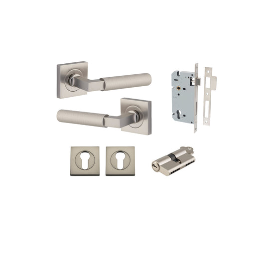 Door Lever Brunswick Rose Square Pair Satin Nickel L120xP60mm BPH52xW52mm Mortice Lock Euro Satin Nickel CTC85mm Backset 60mm Euro Cylinder Dual Function 5 Pin Satin Nickel 65mm KA4 Escutcheon Euro Concealed Fix Square Pair H52xW52xP10mm in Satin Nickel