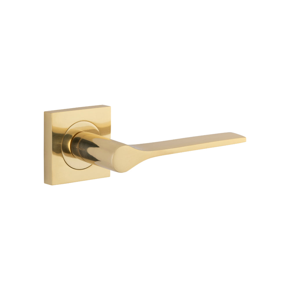 Door Lever Como Square Rose Pair Polished Brass L135xP62 BP52x52mm in Polished Brass