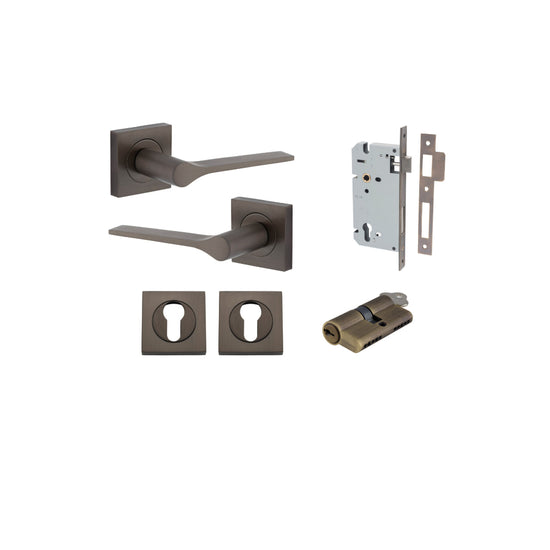 Door Lever Como Rose Square Pair Signature Brass L119xP62mm BPH52xW52mm, Mortice Lock Euro Signature Brass CTC85mm Backset 60mm, Euro Cylinder Dual Function 5 Pin Signature Brass 65mm KA4, Escutcheon Euro Concealed Fix Square Pair H52xW52xP10mm in Signatu