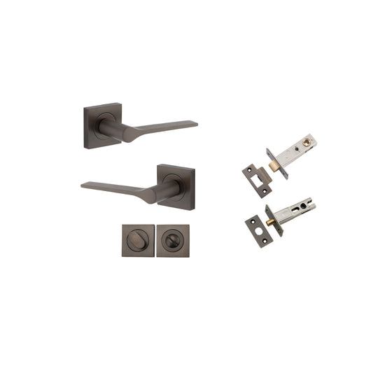 Door Lever Como Rose Square Signature Brass L119xP62mm BPH52xW52mm Privacy Kit, Tube Latch Split Cam 'T' Striker Signature Brass Backset 60mm, Privacy Bolt Round Bolt Signature Brass Backset 60mm, Privacy Turn Oval Concealed Fix Square H52xW52xP23mm in Si