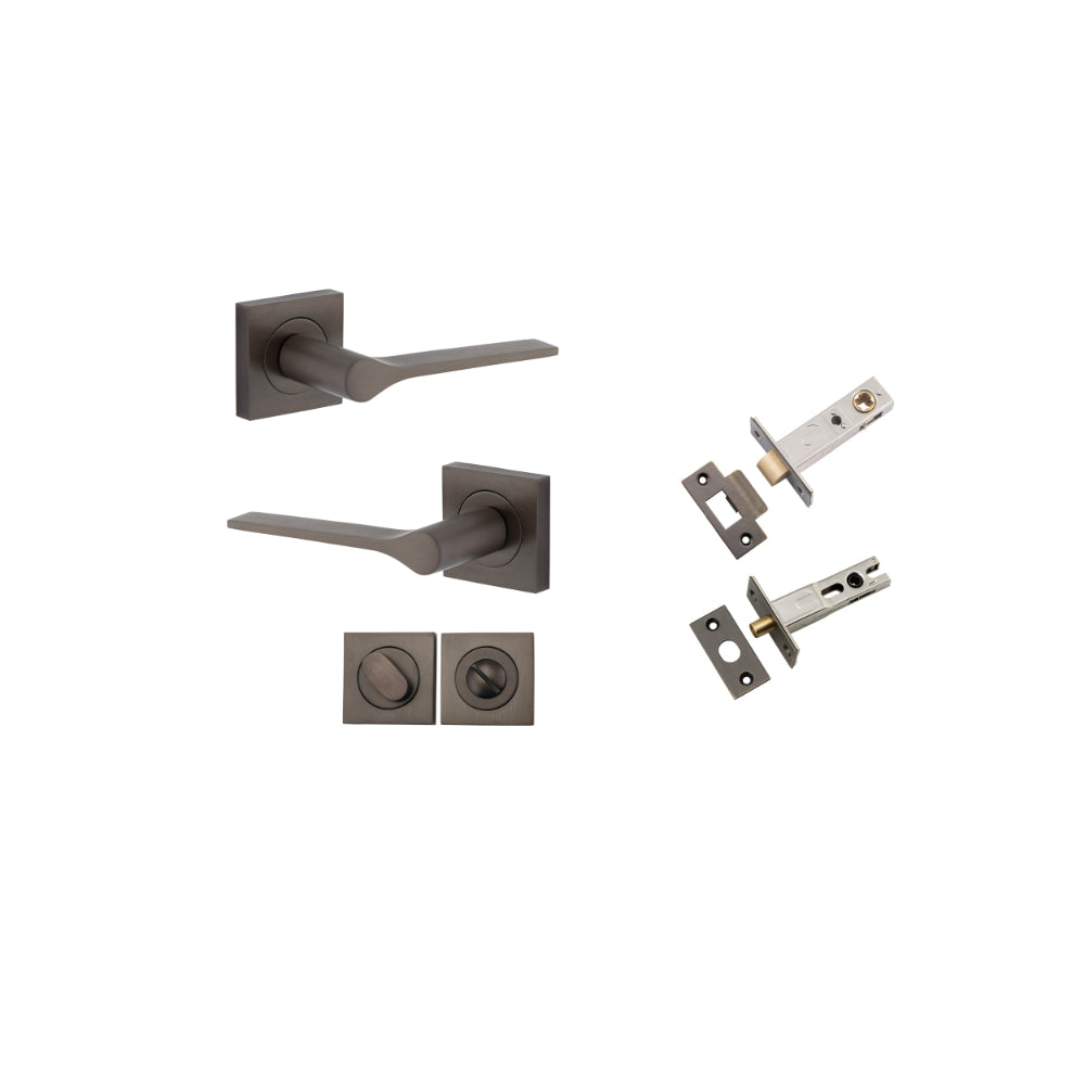 Door Lever Como Rose Square Signature Brass L119xP62mm BPH52xW52mm Privacy Kit, Tube Latch Split Cam 'T' Striker Signature Brass Backset 60mm, Privacy Bolt Round Bolt Signature Brass Backset 60mm, Privacy Turn Oval Concealed Fix Square H52xW52xP23mm in Si