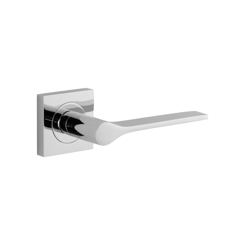 Door Lever Como Square Rose Pair Polished Chrome L135xP62 BP52x52mm in Polished Chrome