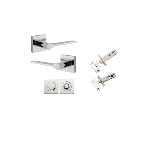 Door Lever Como Rose Square Polished Chrome L119xP62mm BPH52xW52mm Privacy Kit, Tube Latch Split Cam 'T' Striker Polished Chrome Backset 60mm, Privacy Bolt Round Bolt Polished Chrome Backset 60mm, Privacy Turn Oval Concealed Fix Square H52xW52xP23mm in Po