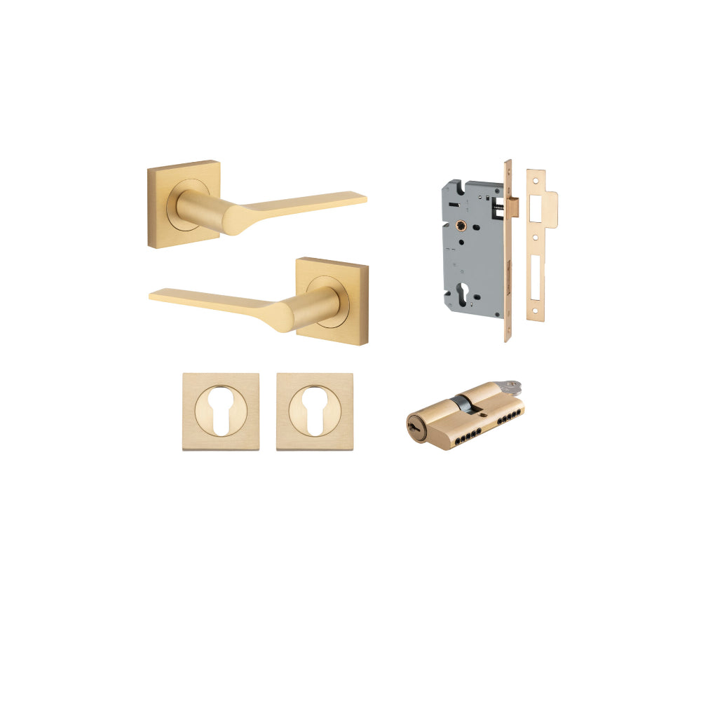 Door Lever Como Rose Square Pair Brushed Chrome L119xP62mm BPH52xW52mm, Mortice Lock Euro Brushed Chrome CTC85mm Backset 60mm, Euro Cylinder Dual Function 5 Pin 65mm KA4, Escutcheon Euro Concealed Fix Square Pair H52xW52xP10mm in Brushed Chrome