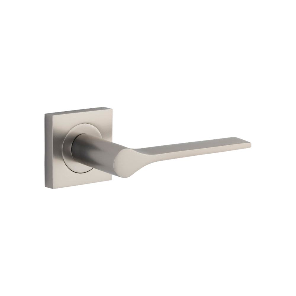 Door Lever Como Square Rose Pair Satin Nickel L135xP62 BP52x52mm in Satin Nickel