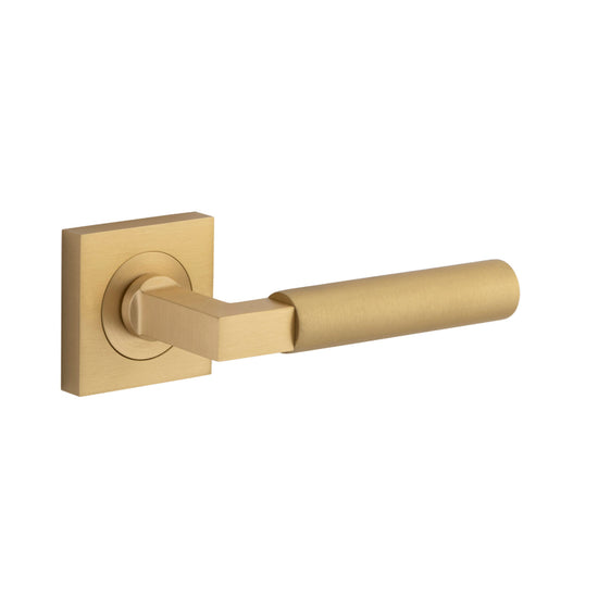 Door Lever Berlin Square Rose Pair Brushed Brass L139xP60mm BP52x52mm in Brushed Brass