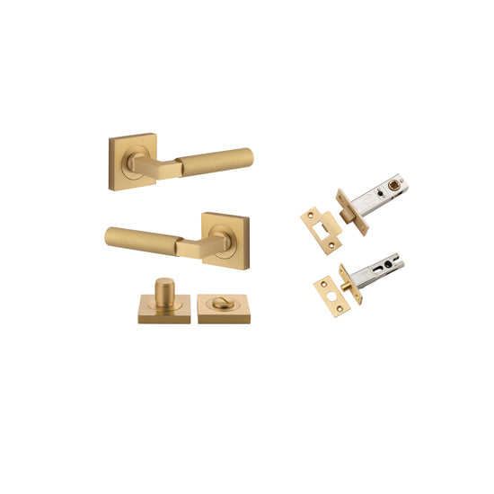 Door Lever Berlin Rose Square Brushed Brass L120xP60mm BPH52xW52mm Privacy Kit, Tube Latch Split Cam 'T' Striker Brushed Brass Backset 60mm, Privacy Bolt Round Bolt Brushed Brass Backset 60mm, Privacy Turn Berlin Concealed Fix Square D52xP35mm in Brushed