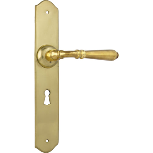 Door Lever Reims Lock Pair Polished Brass H240xW40xP70mm in Polished Brass