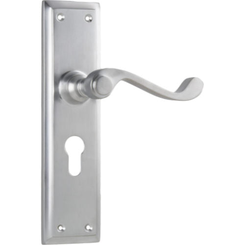 Door Lever Milton Euro Pair Satin Chrome H200xW50xP68mm in Satin Chrome