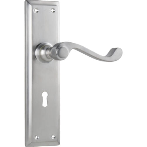 Door Lever Milton Lock Pair Satin Chrome H200xW50xP68mm in Satin Chrome