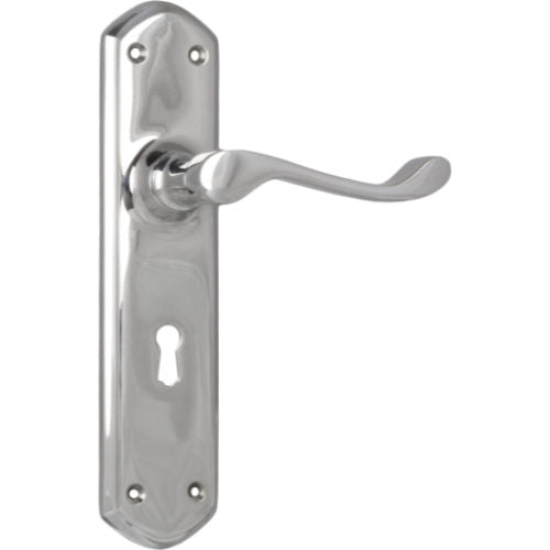 Door Lever Windsor Lock Pair Chrome Plated H200xP60xW45mm in Chrome Plated