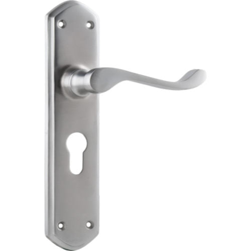 Door Lever Windsor Euro Pair Satin Chrome H200xP60xW45mm in Satin Chrome