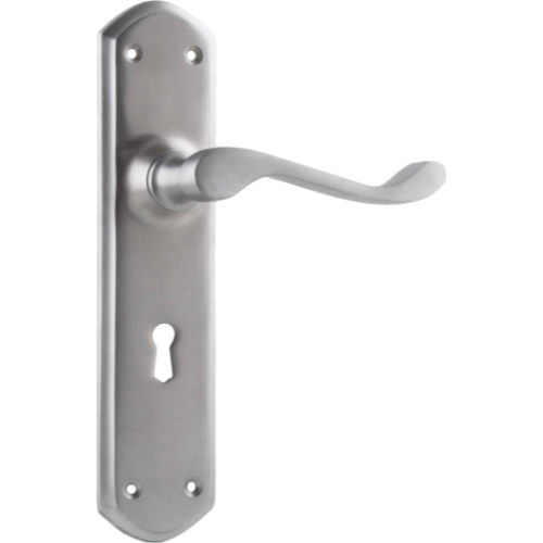 Door Lever Windsor Lock Pair Satin Chrome H200xP60xW45mm in Satin Chrome