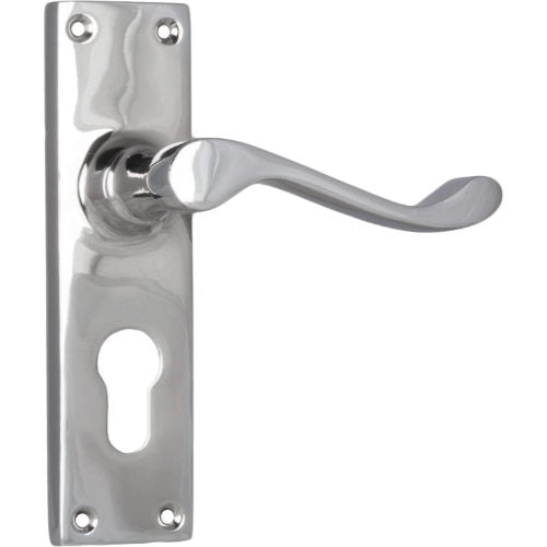 Door Lever Victorian Euro Pair Chrome Plated H152xW42xP59mm in Chrome Plated