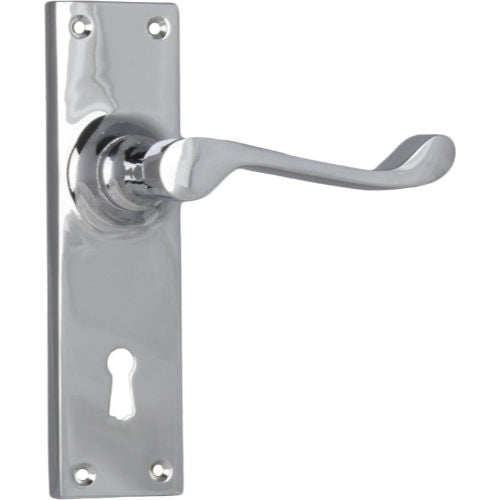 Door Lever Victorian Lock Pair Chrome Plated H152xW42xP59mm in Chrome Plated