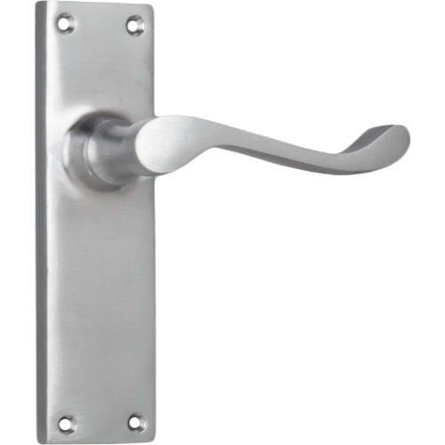 Door Lever Victorian Latch Pair Satin Chrome H152xW42xP59mm in Satin Chrome