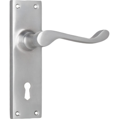 Door Lever Victorian Lock Pair Satin Chrome H152xW42xP75mm in Satin Chrome