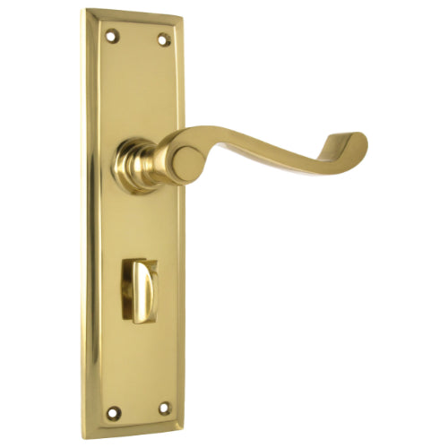 Door Lever Milton Privacy Pair Polished Brass H200xW50xP68mm in Polished Brass