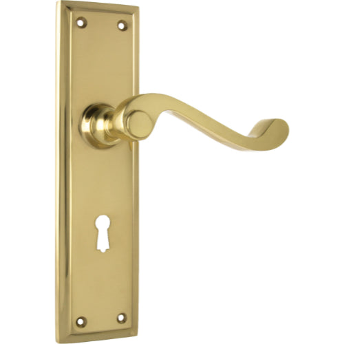 Door Lever Milton Lock Pair Polished Brass H200xW50xP68mm in Polished Brass