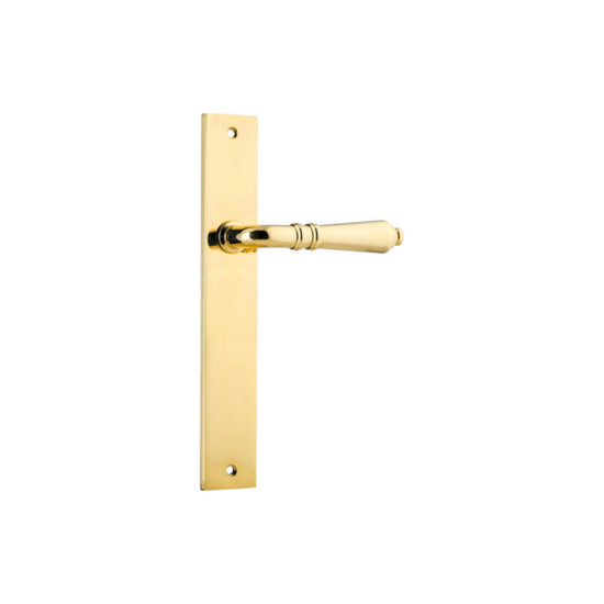 Door Lever Sarlat on Long Backplate Polished Brass H240xW38xP55mm in Polished Brass