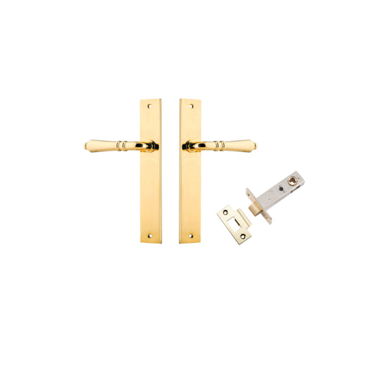 Door Lever Sarlat Rectangular Latch Polished Brass H240xW38xP55mm Passage Kit, Tube Latch Split Cam 'T' Striker Polished Brass Backset 60mm in Polished Brass