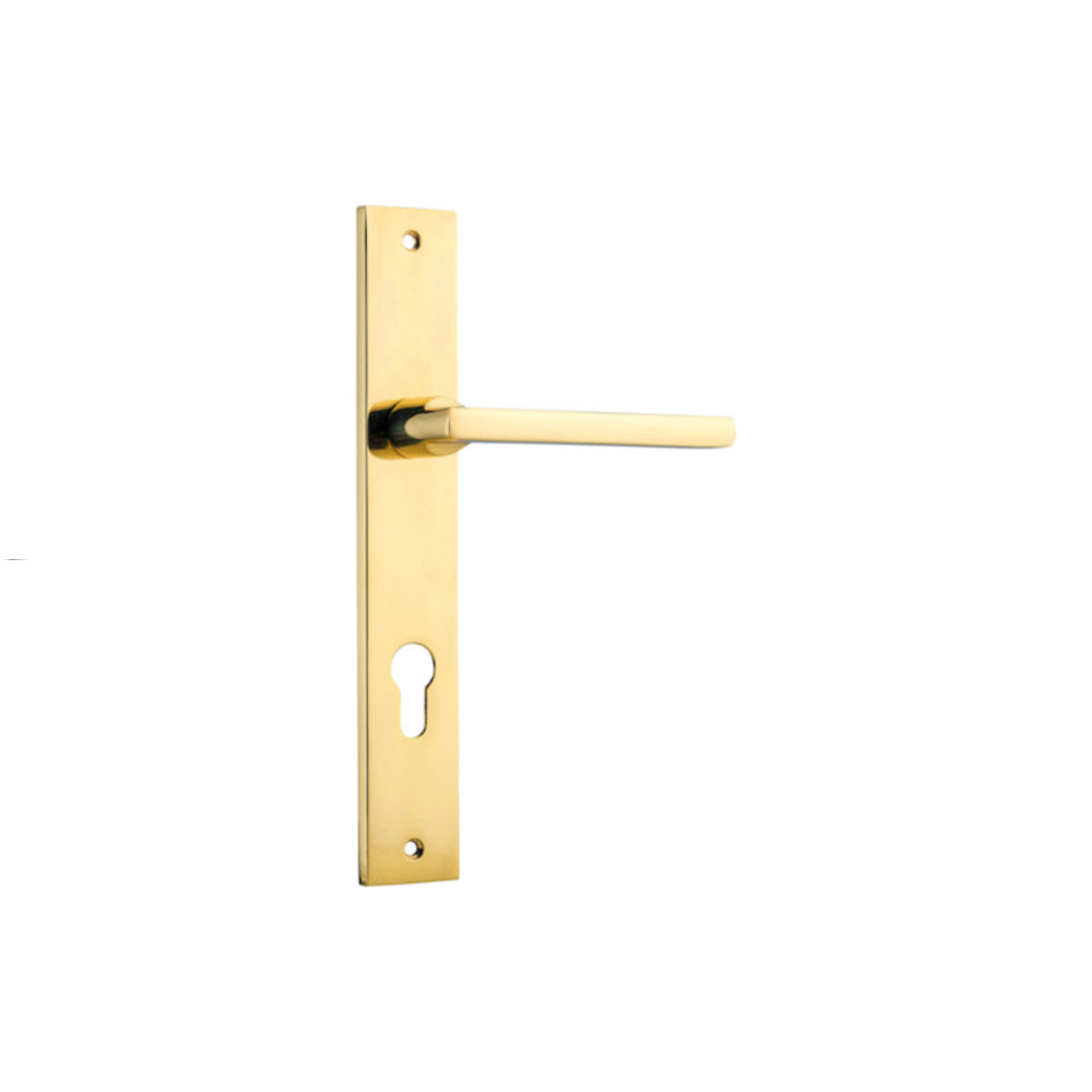 Door Lever Baltimore Rectangular Euro Polished Brass CTC85mm H240xW38xP55mm in Polished Brass