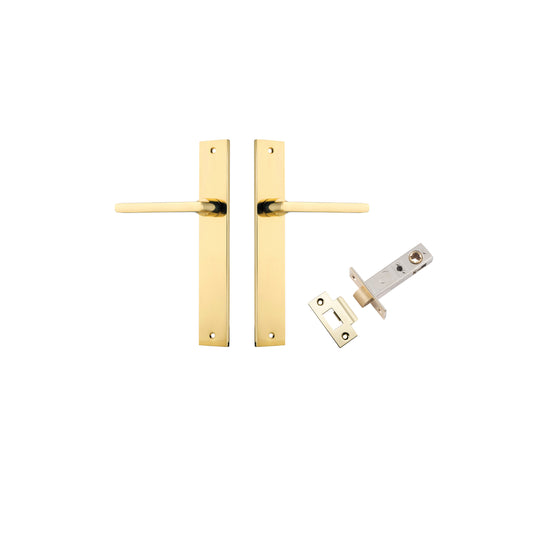 Door Lever Baltimore Rectangular Latch Polished Brass H240xW38xP55mm Passage Kit, Tube Latch Split Cam 'T' Striker Polished Brass Backset 60mm in Polished Brass