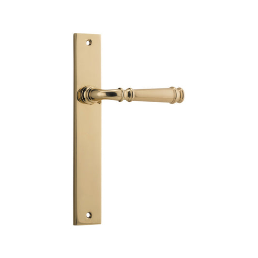 Door Lever Verona on Long Backplate Polished Brass H237xW50xP59mm in Polished Brass