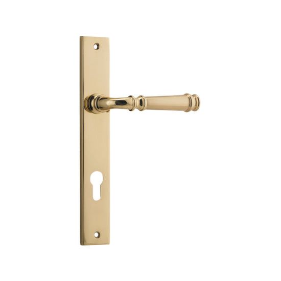 Door Lever Verona Rectangular Euro Polished Brass CTC85mm H240xW38xP59mm in Polished Brass