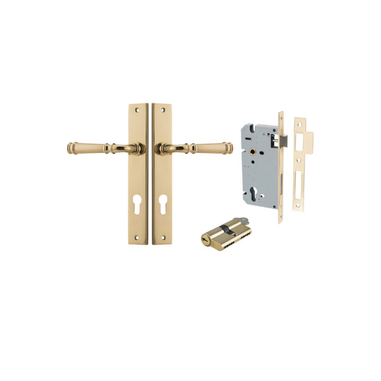 Door Lever Verona Rectangular Euro Polished Brass CTC85mm H240xW38xP59mm Entrance Kit, Mortice Lock Euro Polished Brass CTC85mm Backset 60mm, Euro Cylinder Dual Function 5 Pin Polished Brass L65mm KA1 in Polished Brass