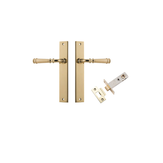 Door Lever Verona Rectangular Latch Polished Brass H240xW38xP59mm Passage Kit, Tube Latch Split Cam 'T' Striker Polished Brass Backset 60mm in Polished Brass