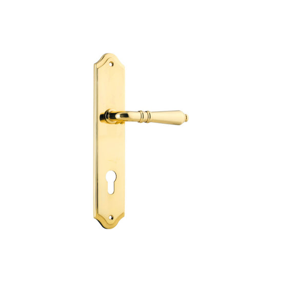 Door Lever Sarlat Shouldered Euro Polished Brass CTC85mm H250xW48xP57mm in Polished Brass