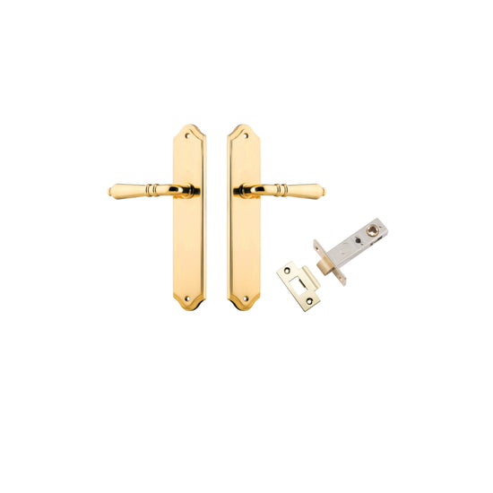 Door Lever Sarlat Shouldered Latch Polished Brass H250xW48xP57mm Passage Kit, Tube Latch Split Cam 'T' Striker Polished Brass Backset 60mm in Polished Brass