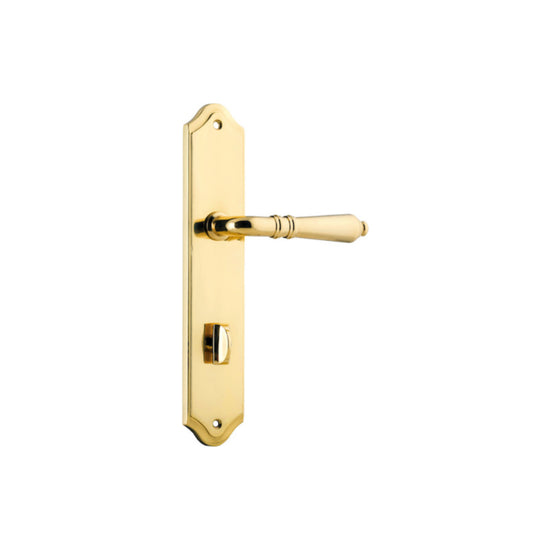 Door Lever Sarlat Shouldered Privacy Polished Brass CTC85mm H250xW48xP57mm in Polished Brass