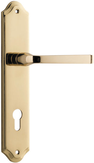 Door Lever Annecy Shouldered Euro Polished Brass CTC85mm H240xW50xP65mm in Polished Brass