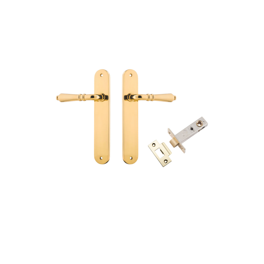 Door Lever Sarlat Oval Latch Polished Brass H240xW40xP55mm Passage Kit, Tube Latch Split Cam 'T' Striker Polished Brass Backset 60mm in Polished Brass