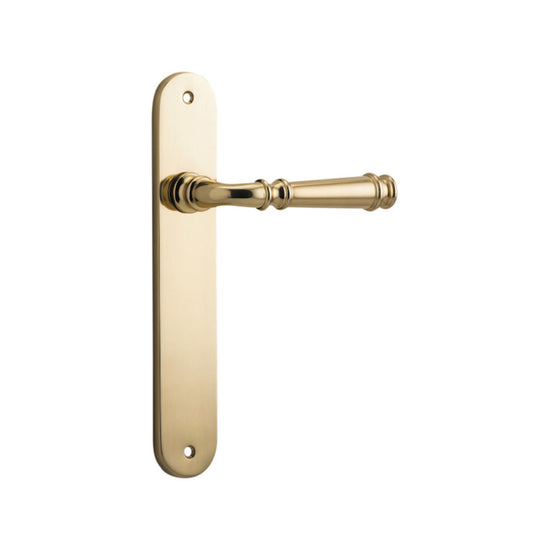 Door Lever Verona Oval Latch Polished Brass H240xW50xP59mm in Polished Brass