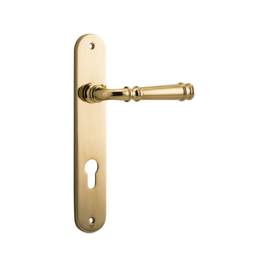 Door Lever Verona Oval Euro Polished Brass CTC85mm H240xW40xP59mm in Polished Brass