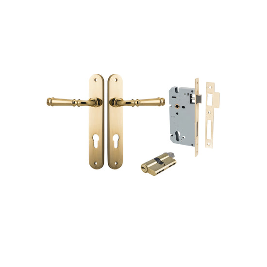 Door Lever Verona Oval Euro Polished Brass CTC85mm H240xW40xP59mm Entrance Kit, Mortice Lock Euro Polished Brass CTC85mm Backset 60mm, Euro Cylinder Dual Function 5 Pin Polished Brass L65mm KA1 in Polished Brass