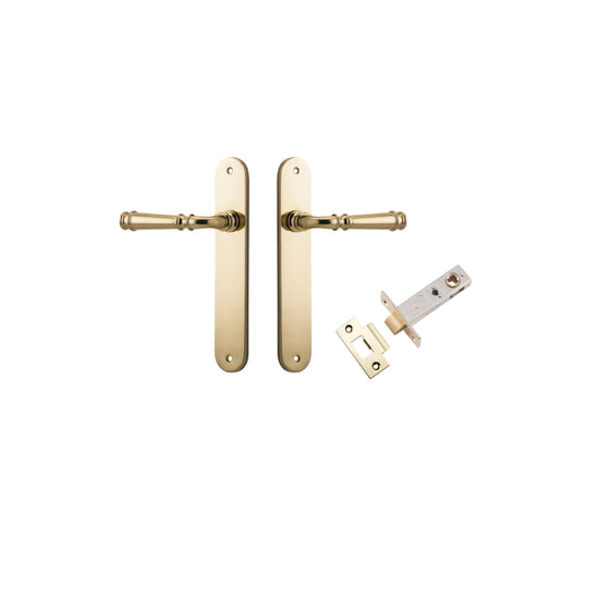 Door Lever Verona Oval Latch Polished Brass H240xW40xP59mm Passage Kit, Tube Latch Split Cam 'T' Striker Polished Brass Backset 60mm in Polished Brass