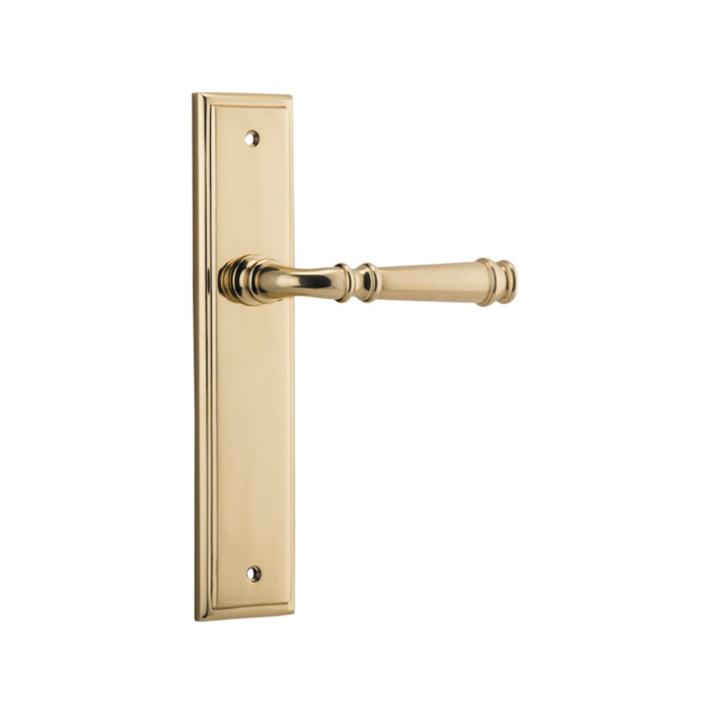 Door Lever Verona Stepped Latch Polished Brass H237xW50xP59mm in Polished Brass