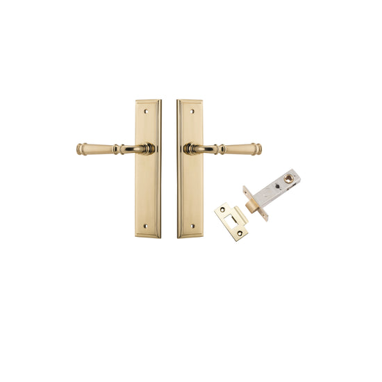 Door Lever Verona Stepped Latch Polished Brass H240xW50xP59mm Passage Kit, Tube Latch Split Cam 'T' Striker Polished Brass Backset 60mm in Polished Brass