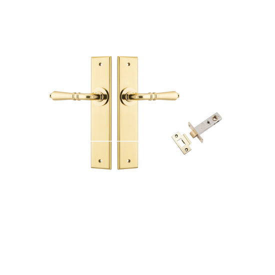 Door Lever Sarlat Chamfered Polished Brass L111xP55mm BPH240xW50mm Passage Kit, Tube Latch Split Cam 'T' Striker Polished Brass Backset 60mm in Polished Brass